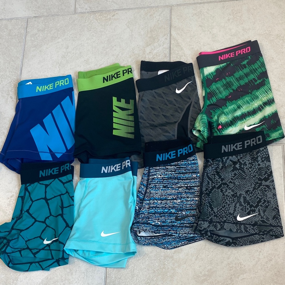 Nike Kids Pro Compression Shorts - Assorted Blue, Green & Black